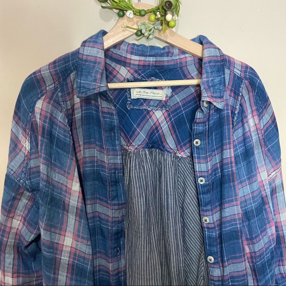FREE PEOPLE SEEKING STARLIGHT PLAID FLANNEL SHIRT SIZE MEDIUM - Picture 3 of 11